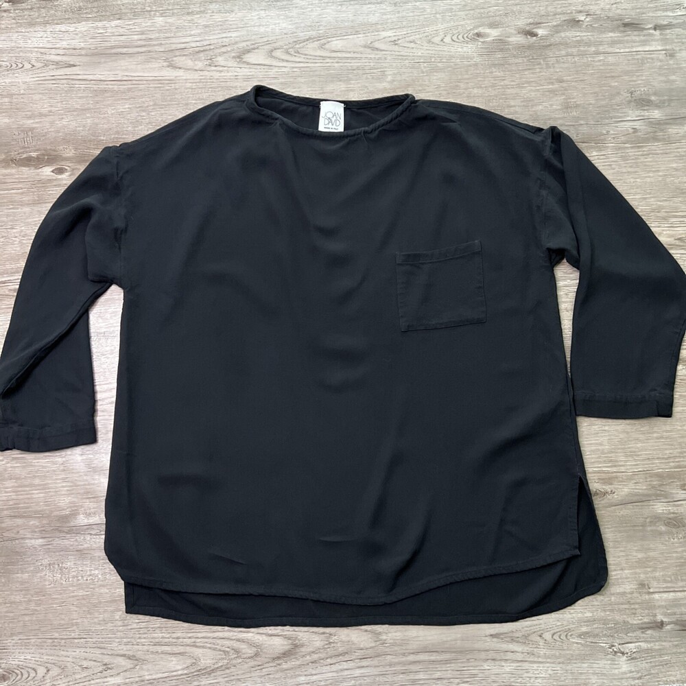 Joan & David Silk Blend Pocket Top Womens 8 Black Boxy Italian Quiet Luxury